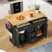 Multifunctional Kitchen Island Mobile Trolley with Extendable Worktop, 5 Drawers & Spice Rack