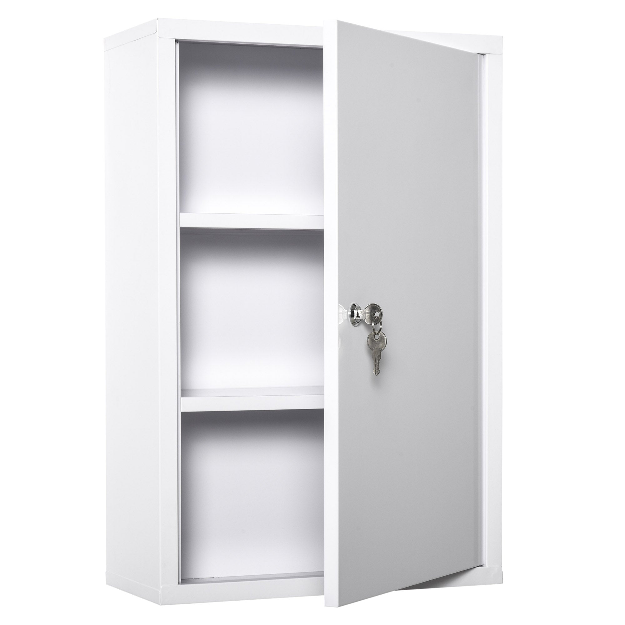 Kleankin first aid cabinet, medicine cabinet with 3 compartments, lockable, white steel