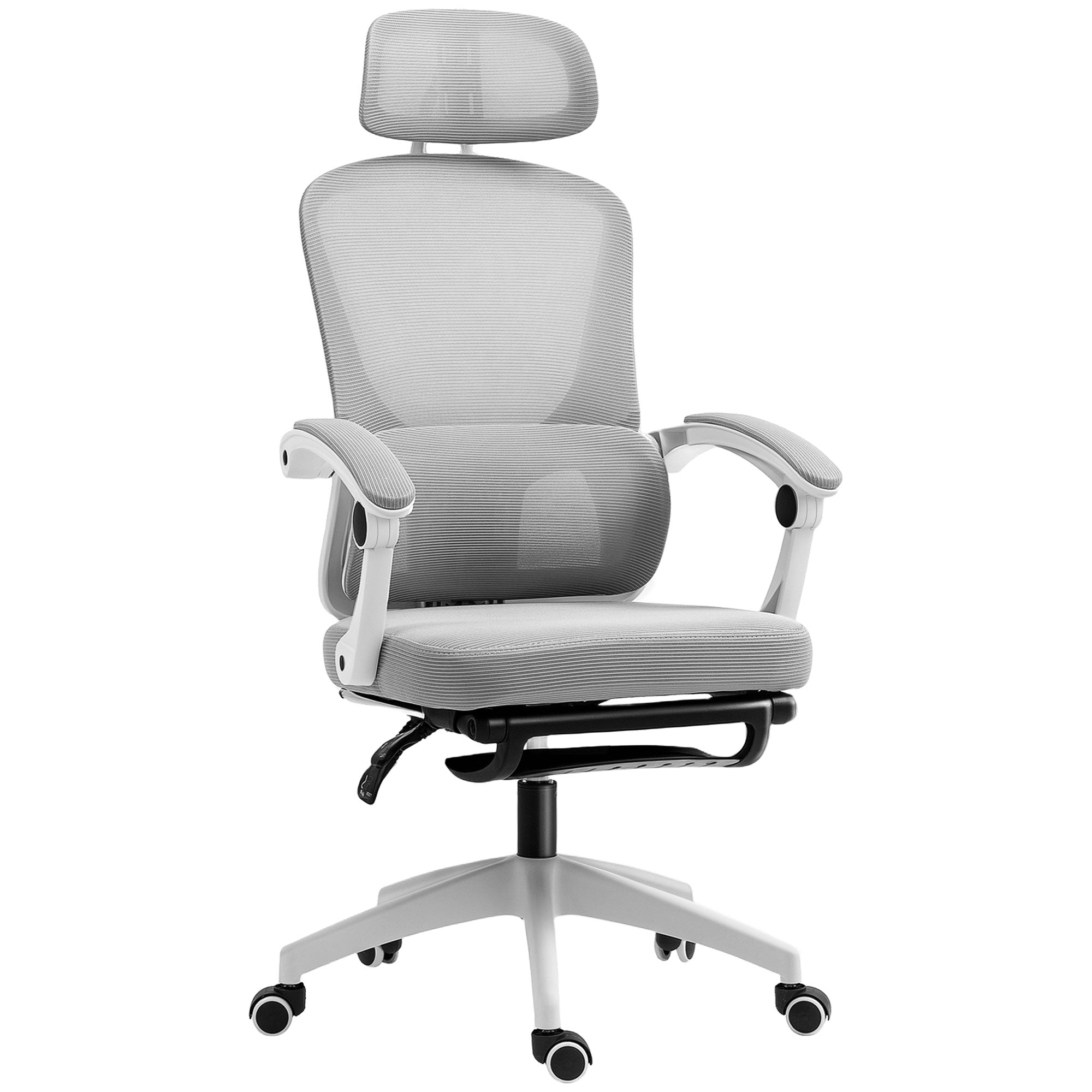 Ergonomic Office Chair, Adjustable Lumbar, Headrest, Footrest, Reclining Swivel, Mesh High Back, Grey