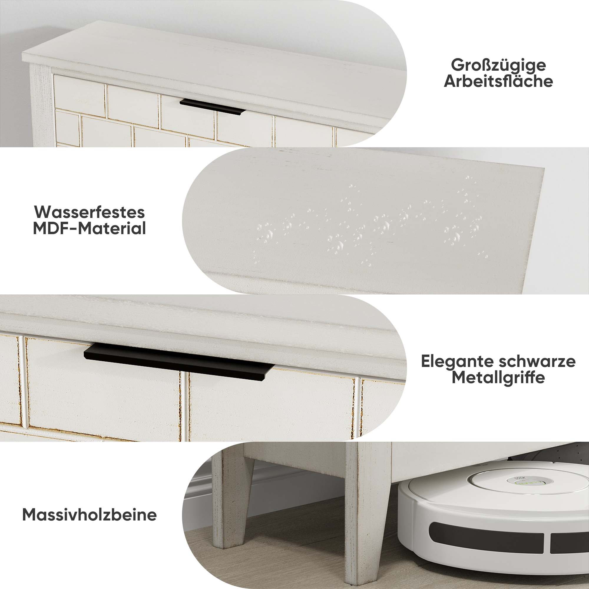 Vintage shoe cabinet, 80 cm, 2 folding drawers, white