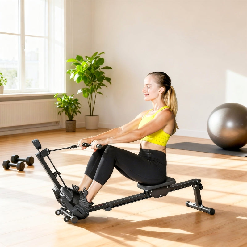 Rowing Machine with LCD Monitor and 150 kg Capacity, Steel Black
