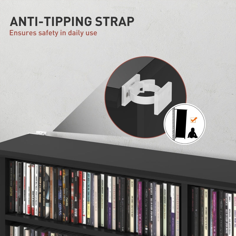 Media Shelf 16-Compartment Black