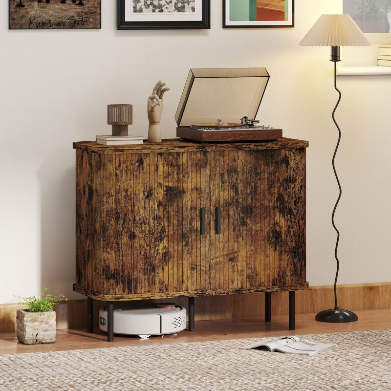 Sideboard Storage Cabinet with Slatted Tambour Doors, Steel Legs, Rustic Brown