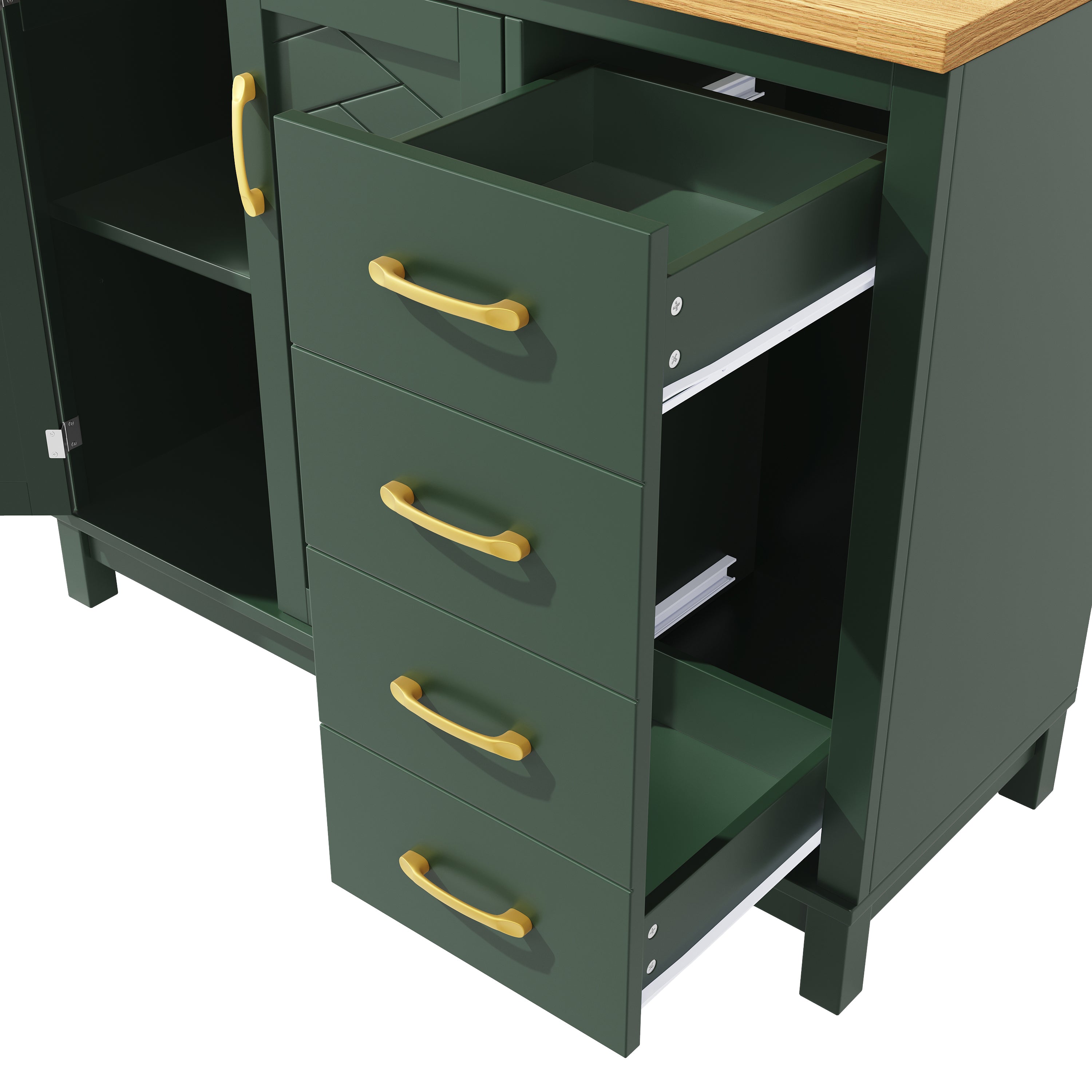 Buffet Cabinet with LED Light Strip and Drink Holders, Green, Black and White