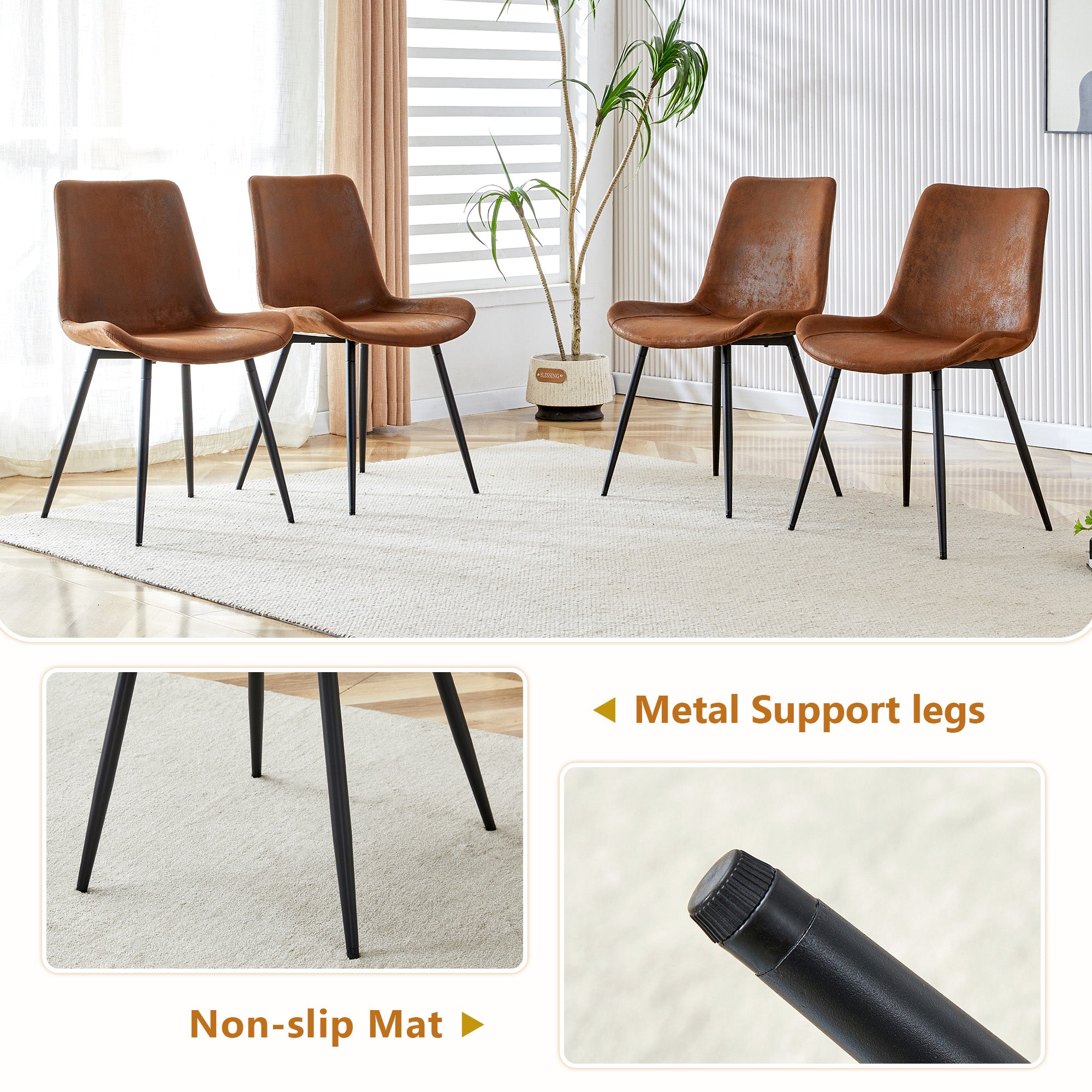 Dining Table Set, 160 cm Rectangular with Storage & 4 Chairs, Brown Tech-Fabric