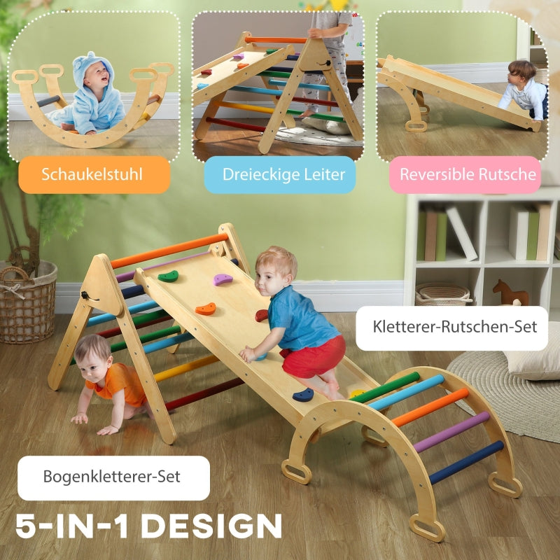 5-in-1 Children's Climbing Frame with Ramp, Bridge and Triangular Ladder, Colorful