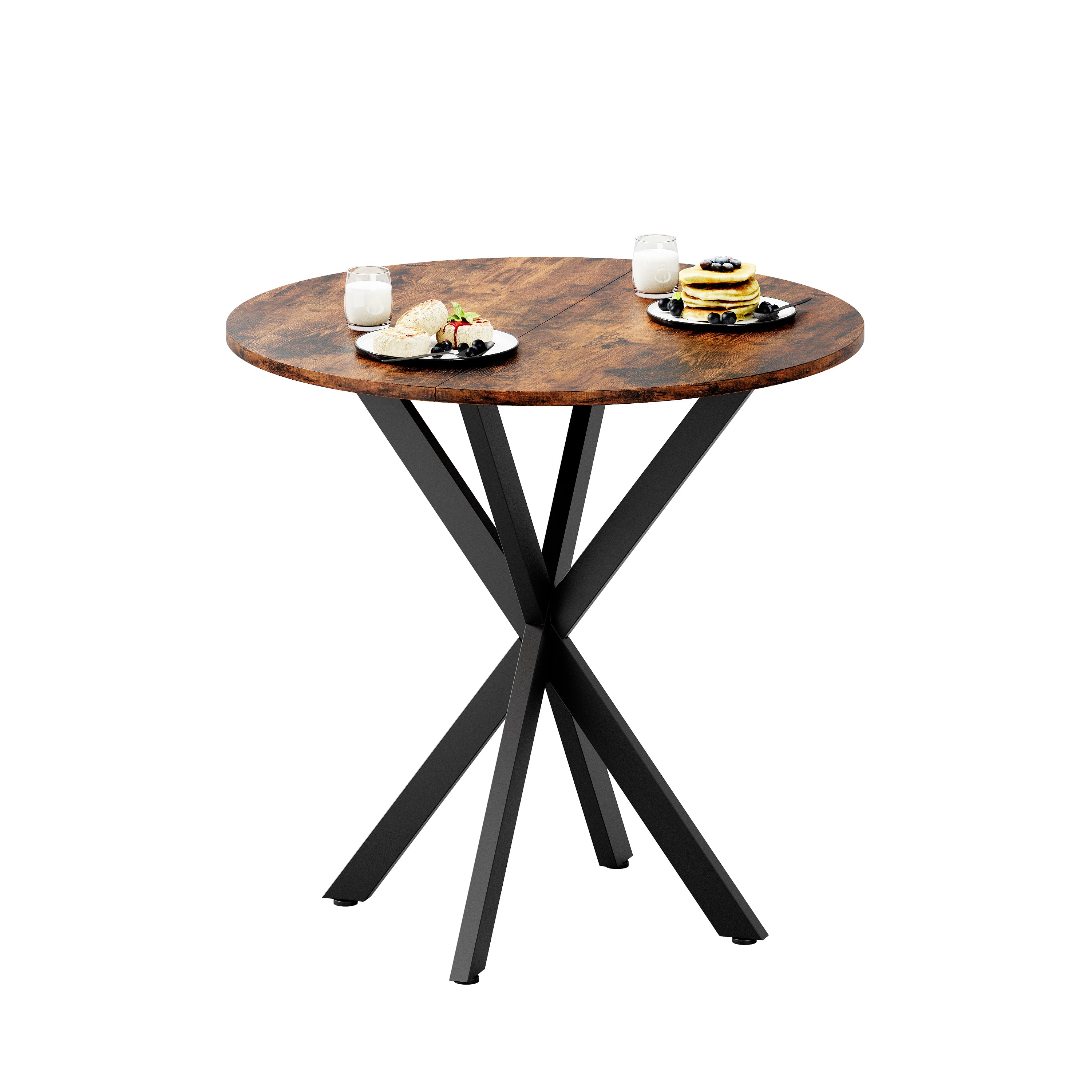 Round Dining Table Ø80 cm Industrial X-legs Vintage Brown-Black