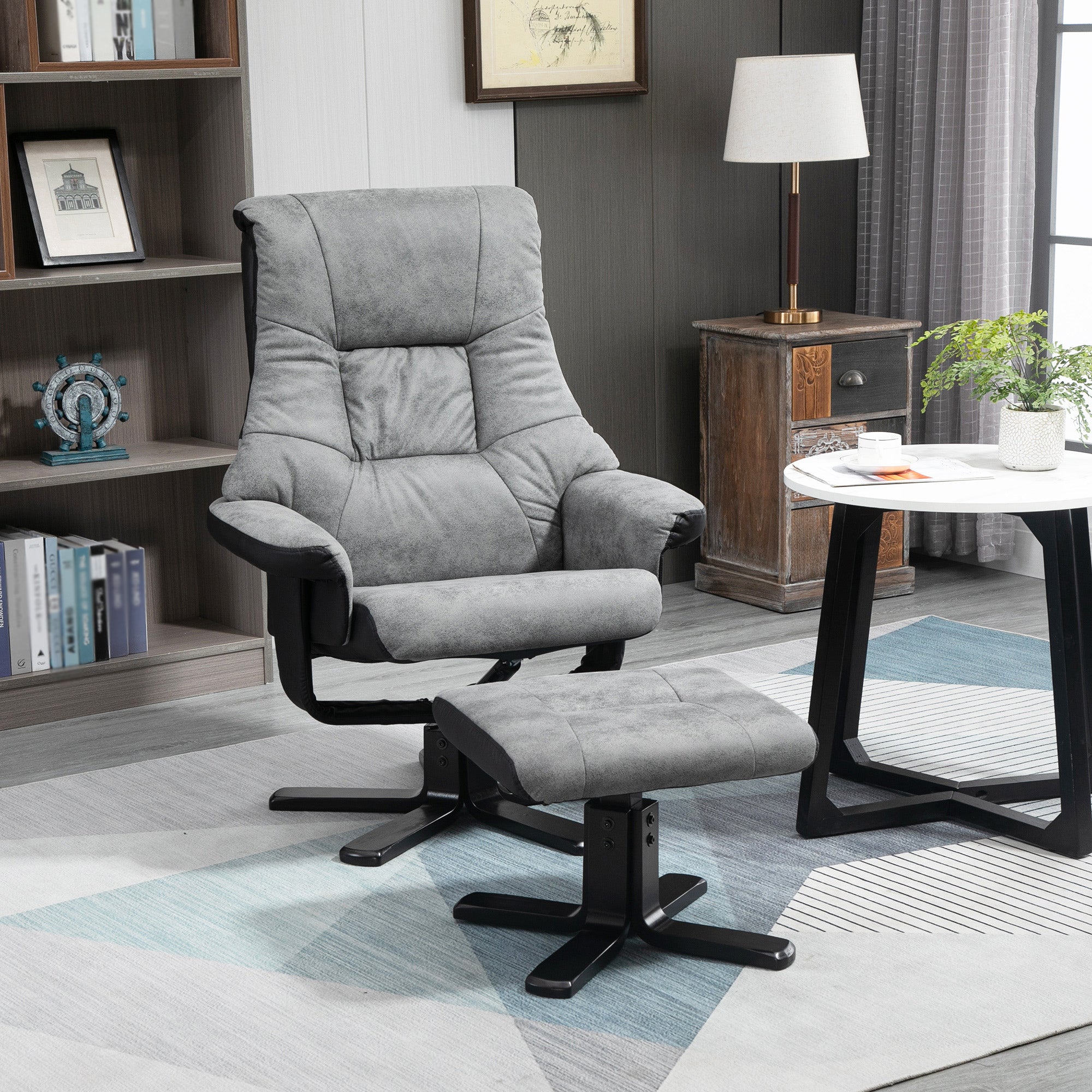 Recliner with Footstool Swivel TV Chair Reclining Function Microfiber Gray