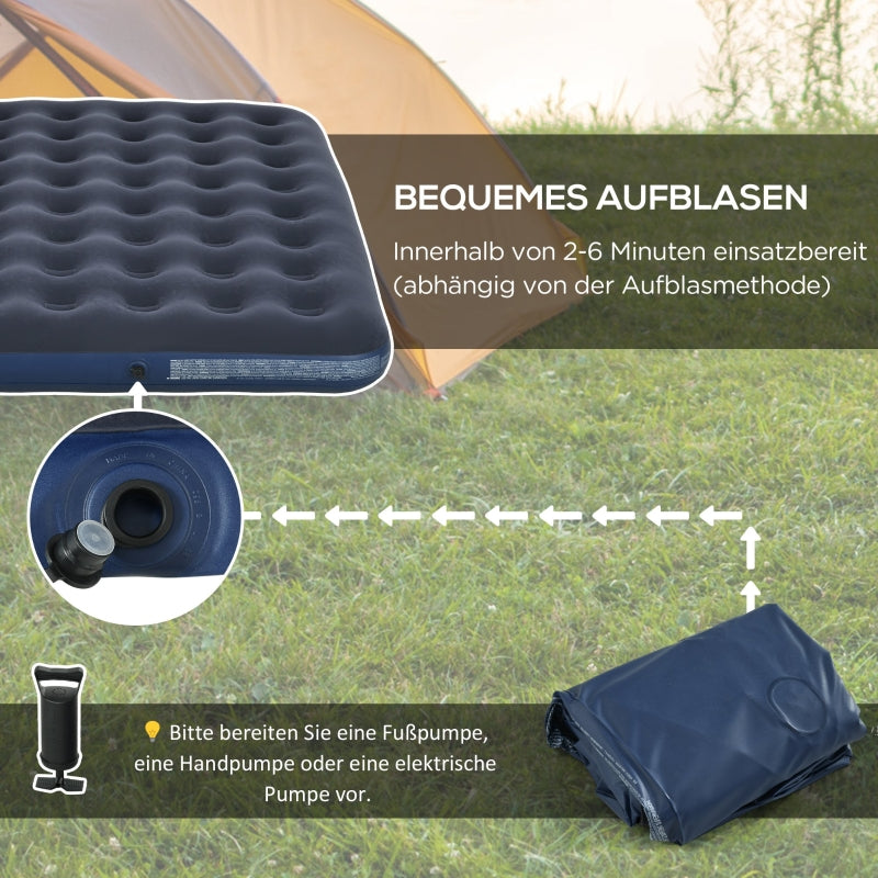 Folding Double Camping Bed Air Bed 203x152x22cm for camping & guests, dark blue