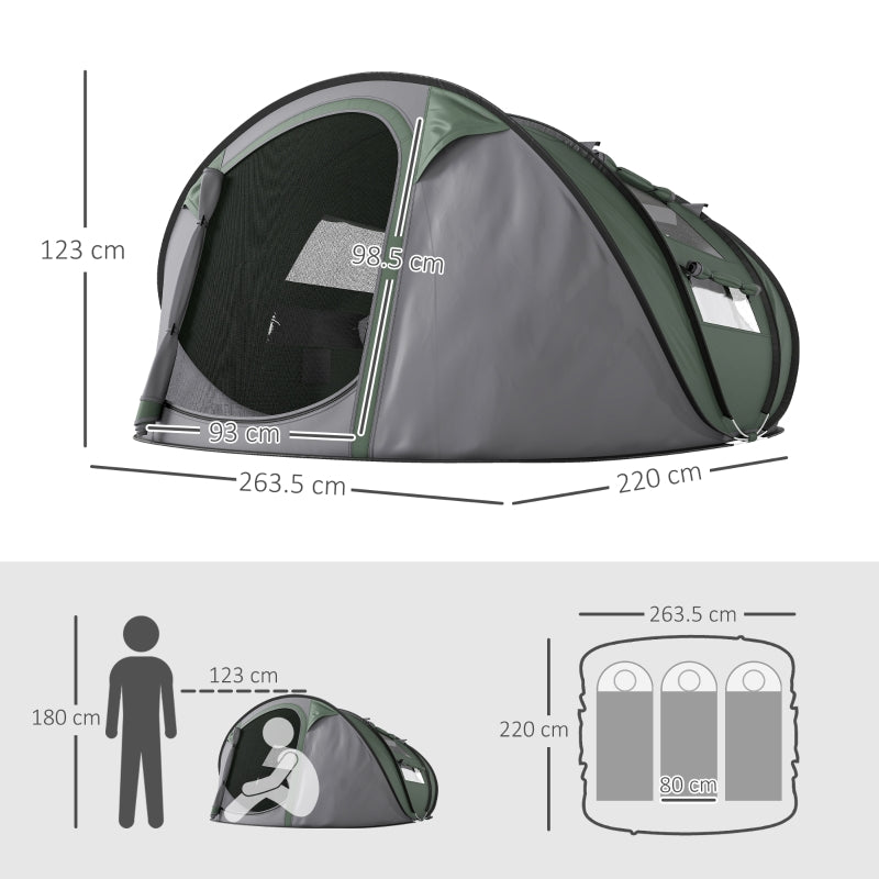 4-5 Person Pop-up Camping Tent, 2 Mesh & PVC Windows, Portable Bag, Dark Green