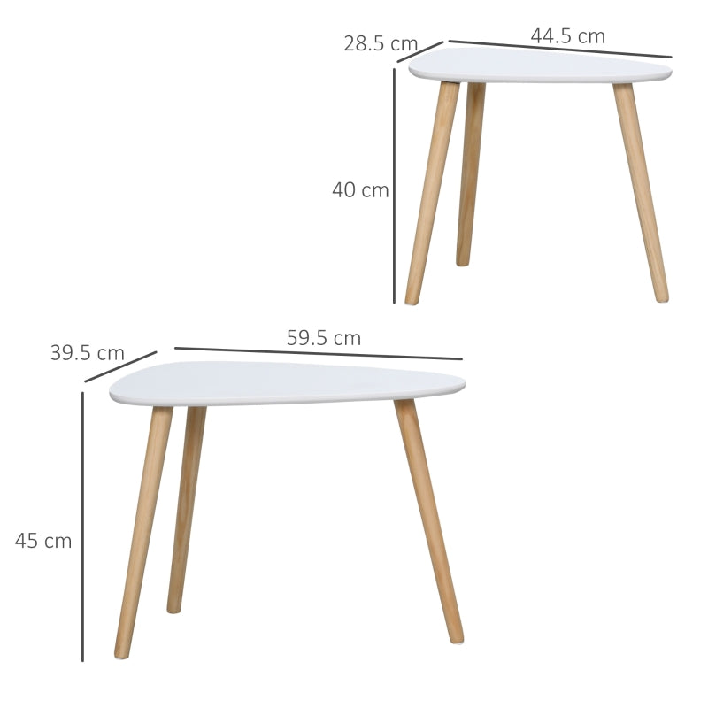Nesting Coffee Table, Set of 2 Stacking Side End Tables, Solid Wood Legs White