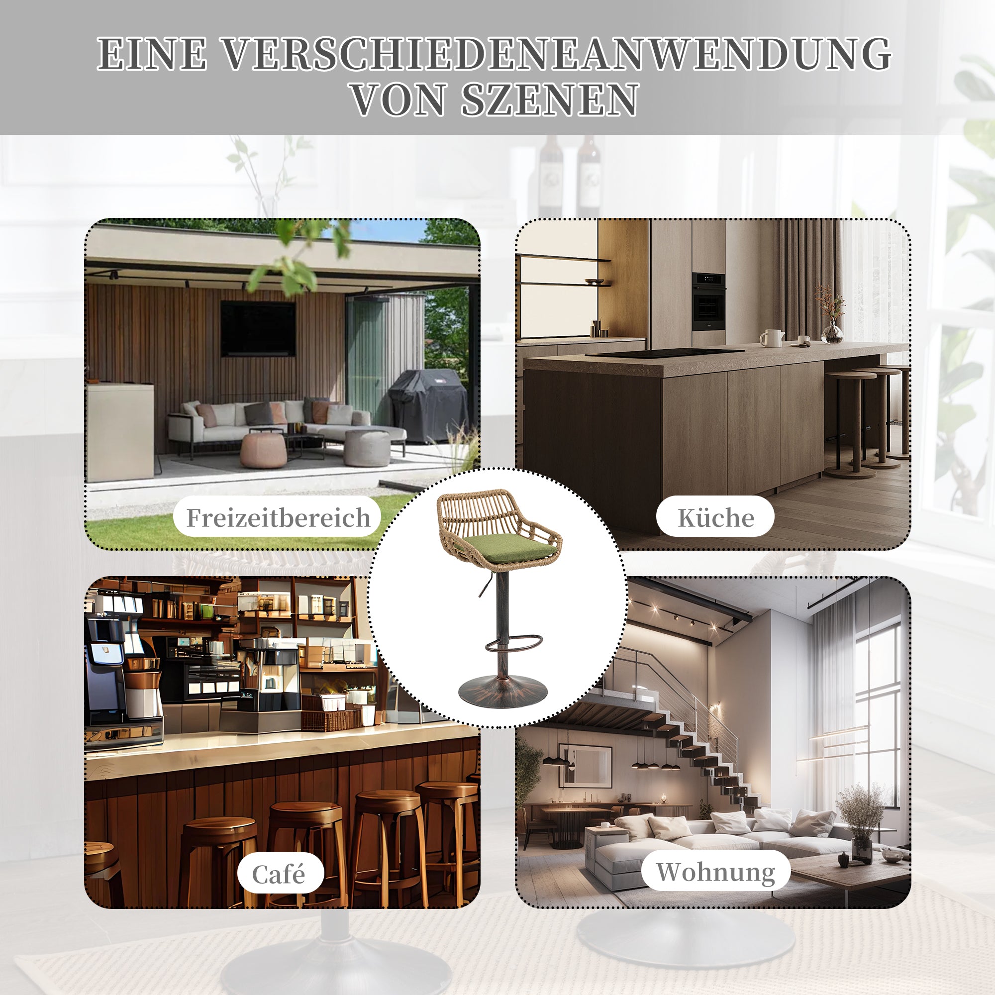 Modern Bar Stool Set of 2 Adjustable Chairs with Footrest, Green