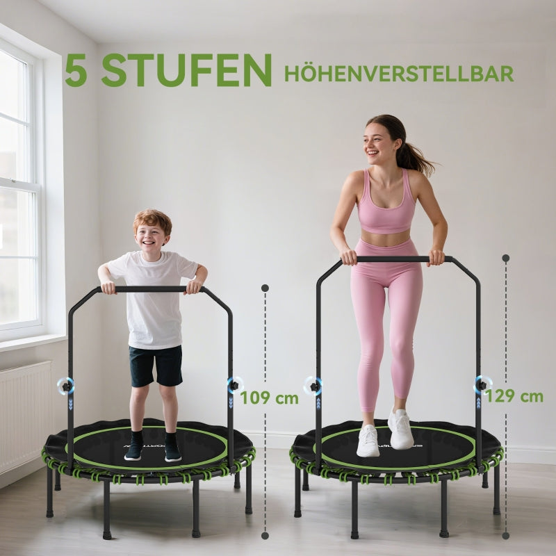 Fitness Trampoline, Adjustable Handrail, Indoor/Outdoor Use, Steel, Plastic, Green