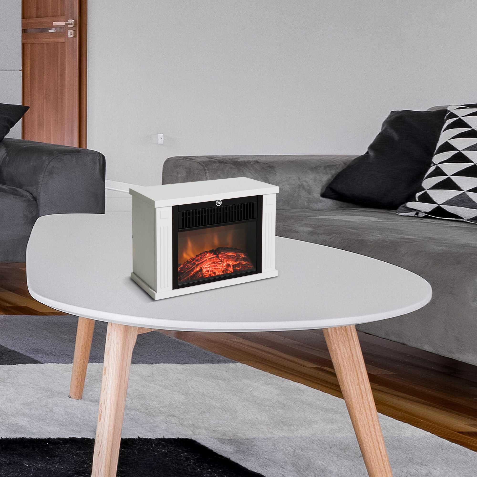 Electric Fireplace, 1200W Freestanding with Flame Effect, White