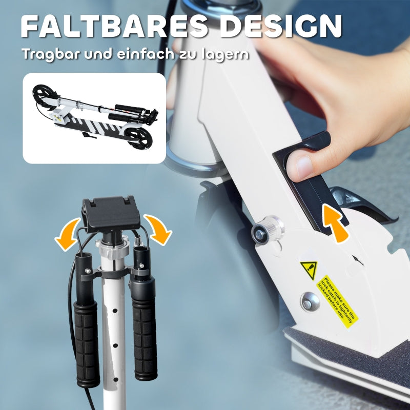 Children's Scooter with Double Brakes and Metal Frame, Foldable for Ages 3-8, White