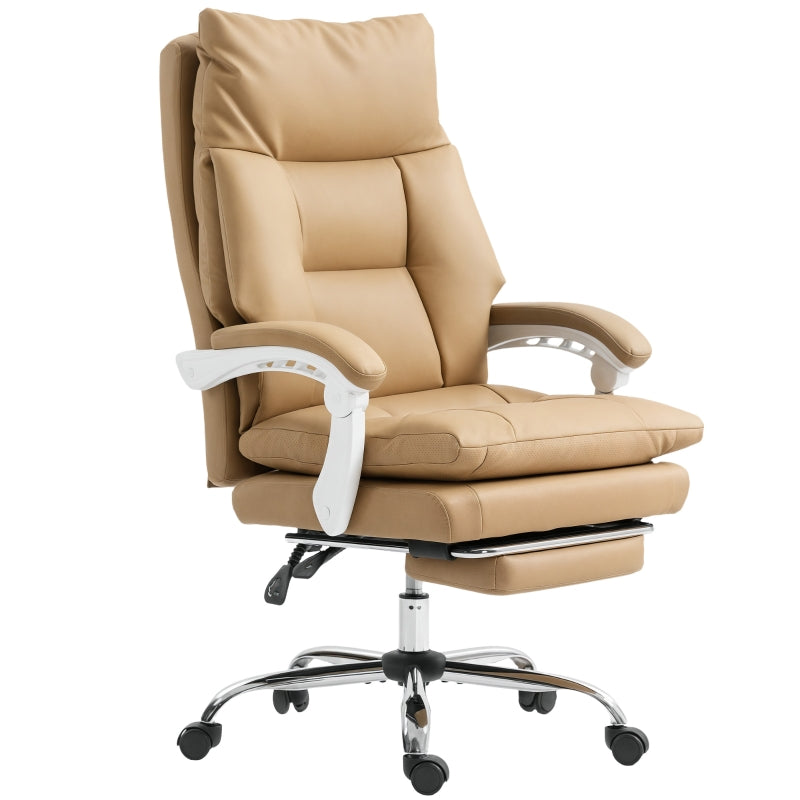 Office Chair, Ergonomic Desk with Lumbar Support, Foldable Armrest, Footrest, Light Brown