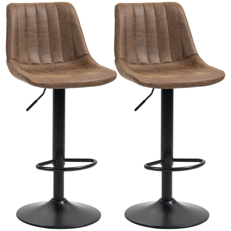 Bar Stools Set of 2, Swivel Counter Height with Adjustable Footrest & Base, Brown
