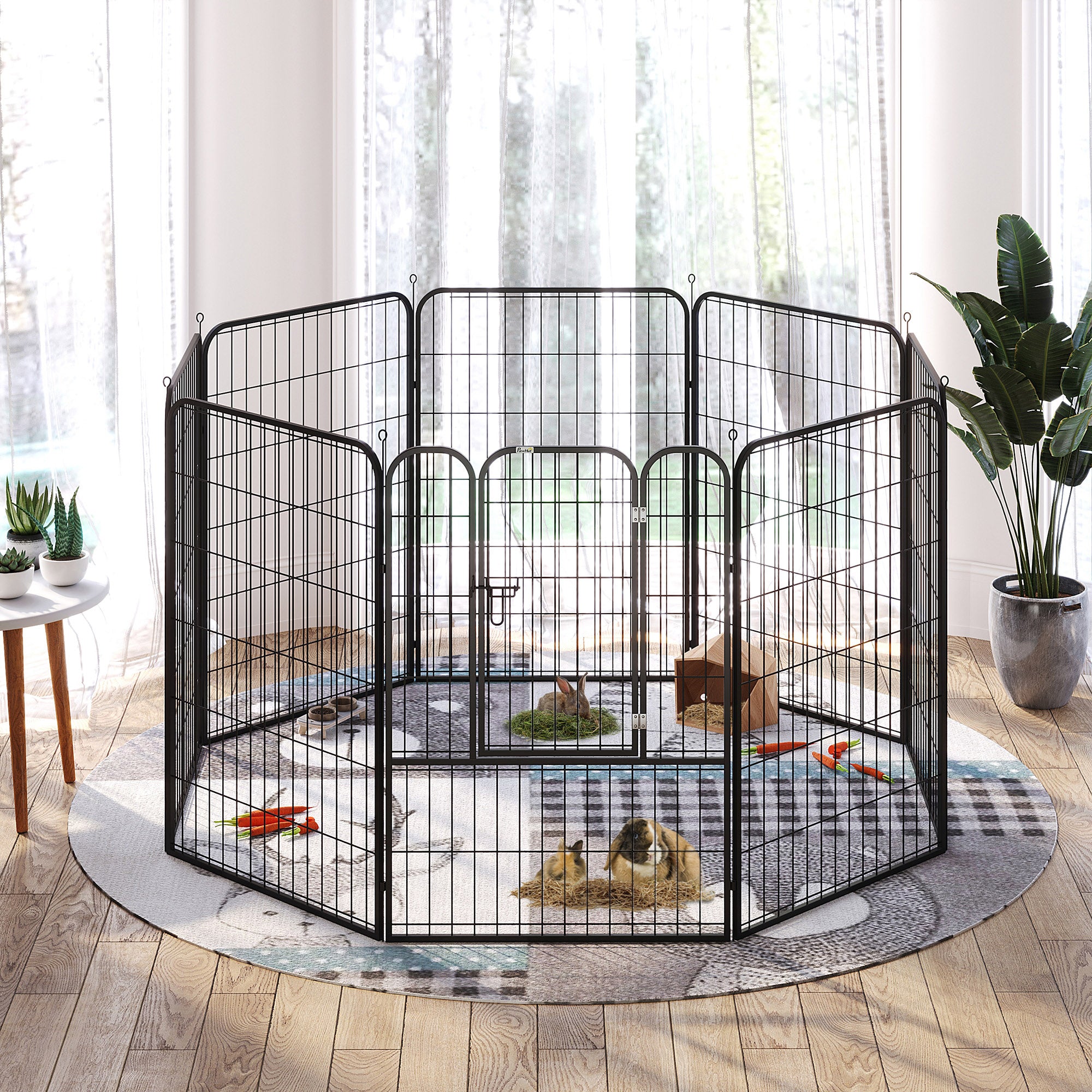 Puppy Playpen, Outdoor Enclosure, with Door, Metal Black
