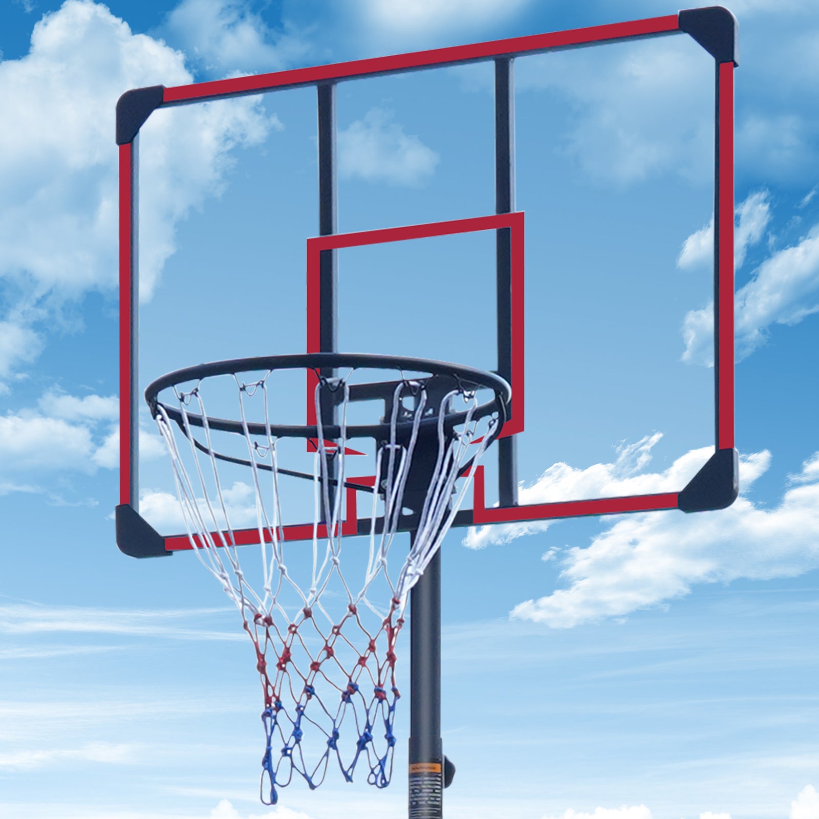 Outdoor Basketball Hoop with Height Adjustable Stand and Shock-Absorbing Basket, Red Silk-Screen Design