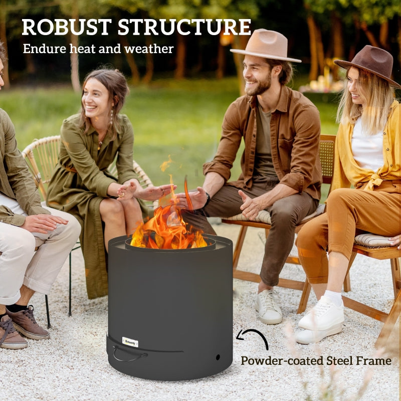 Metal Fire Pit Wood-Burning with Fire Poker - Black