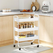 3-Tier Storage Trolley Utility Cart Mesh Baskets White Metal