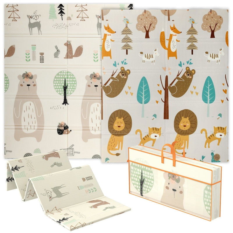 Animal-Themed Baby Play Mat, Double-Sided Foldable Water-Resistant, 177 x 146 x 1.5cm Mat