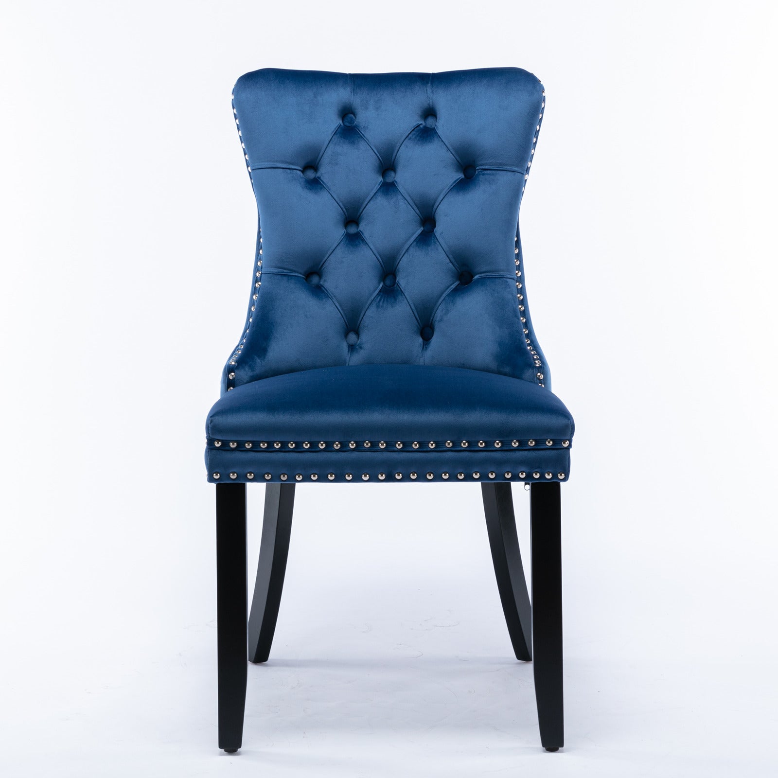 Nikki Collection Tufted Velvet Dining Chair, Solid Wood Legs, Nailhead Trim 2-Pcs Set, Blue