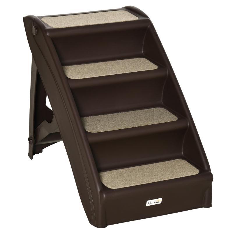 Foldable Four-Step Pet Stairs, Non-Slip Mats, Brown