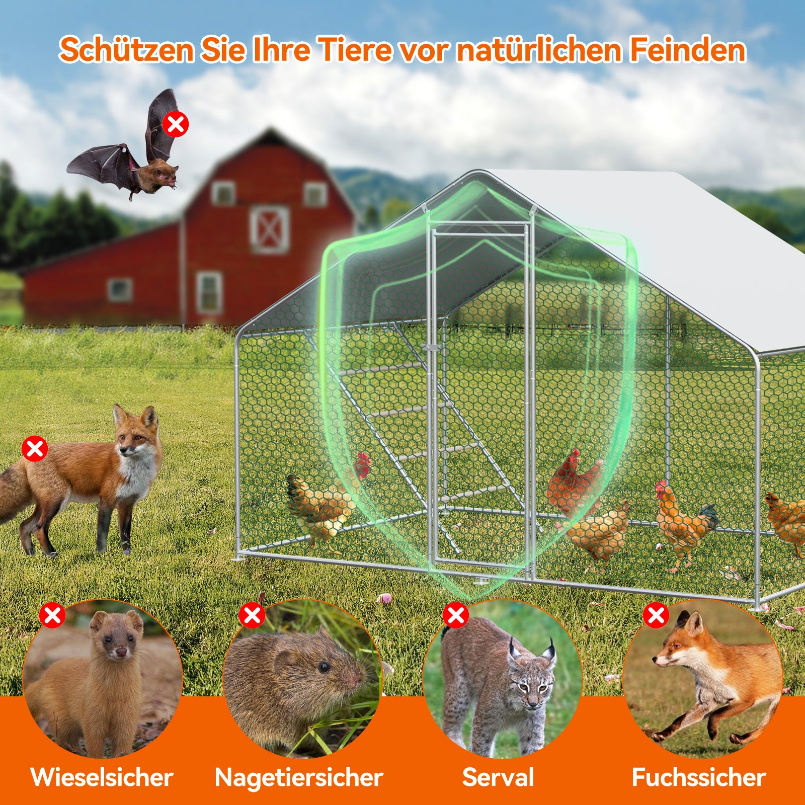 Chicken Run, 3x2x2m Safety Lock Waterproof PE Cloth, Metal