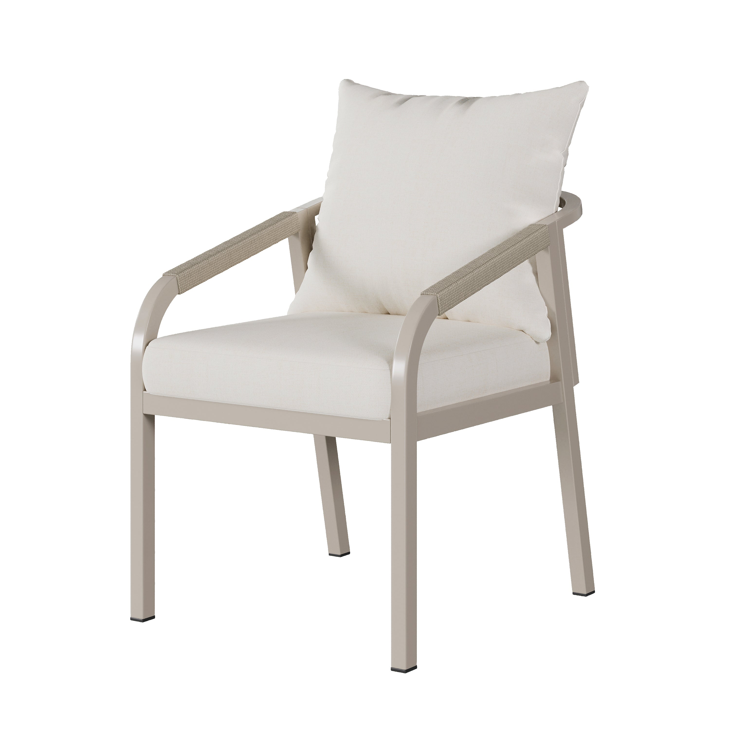 Garden Dining Set for 6 People with Plastic Wood Tabletop and Woven Rope Chairs, Khaki and Beige