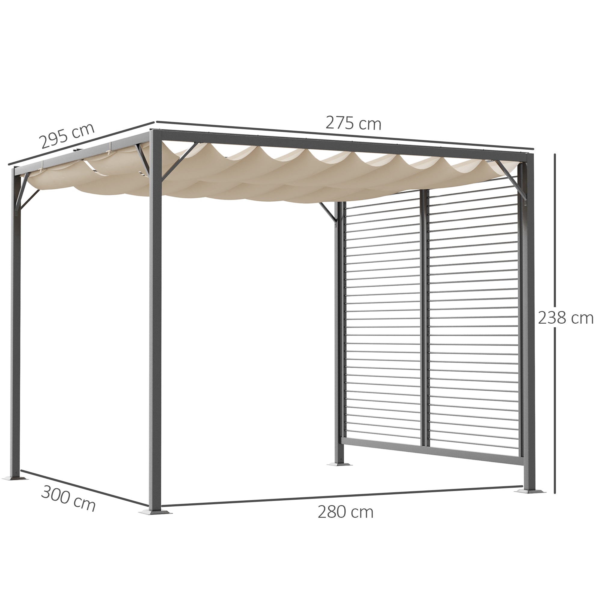 Metal Pergola 3 x 2.8m, Retractable Fabric Roof - Beige