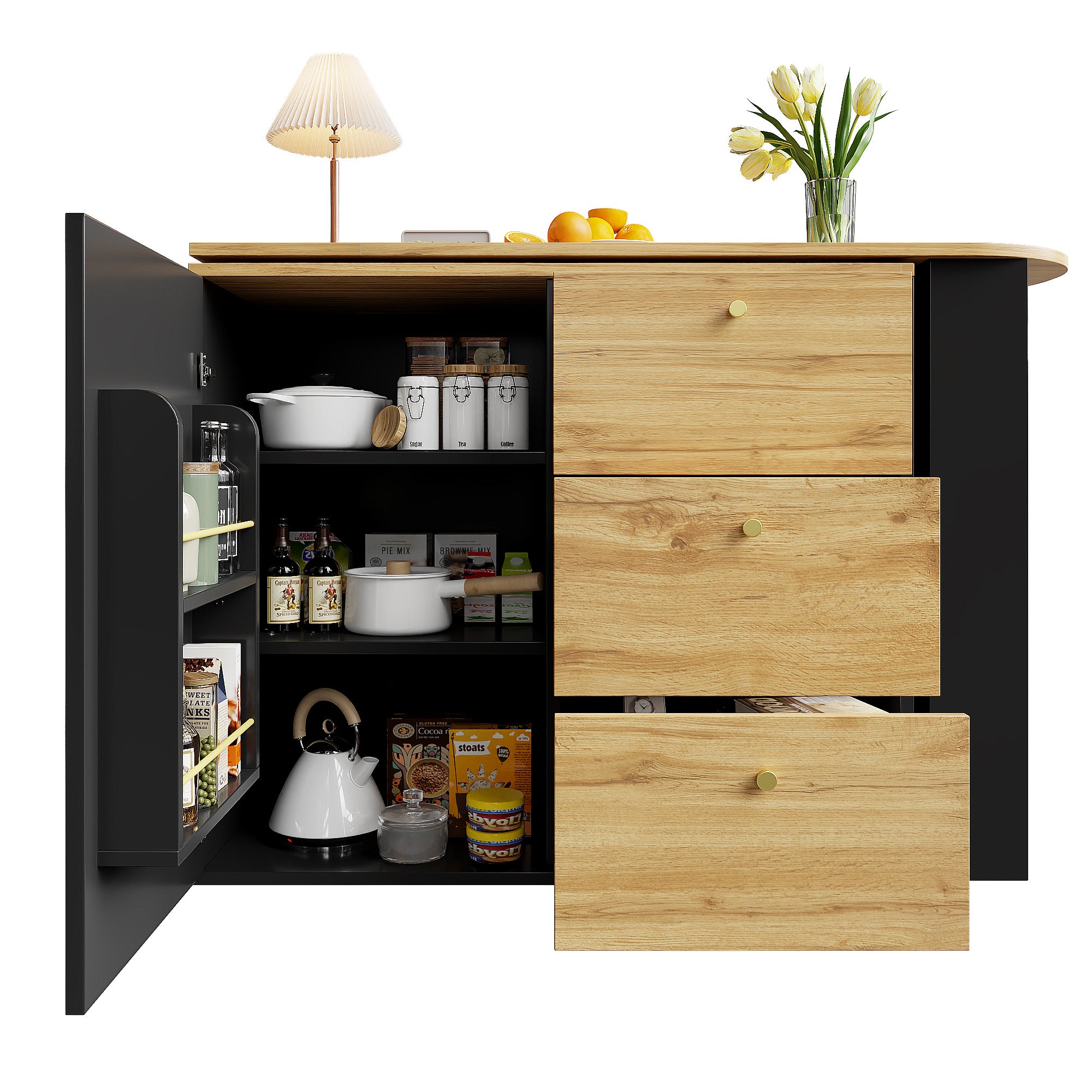 Extendable Bar Table 360° Rotating Storage - Wood Grain