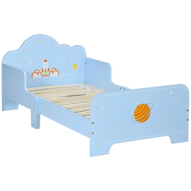 Space Themed Toddler Bed with Safety Rails Kids Furniture - Blue