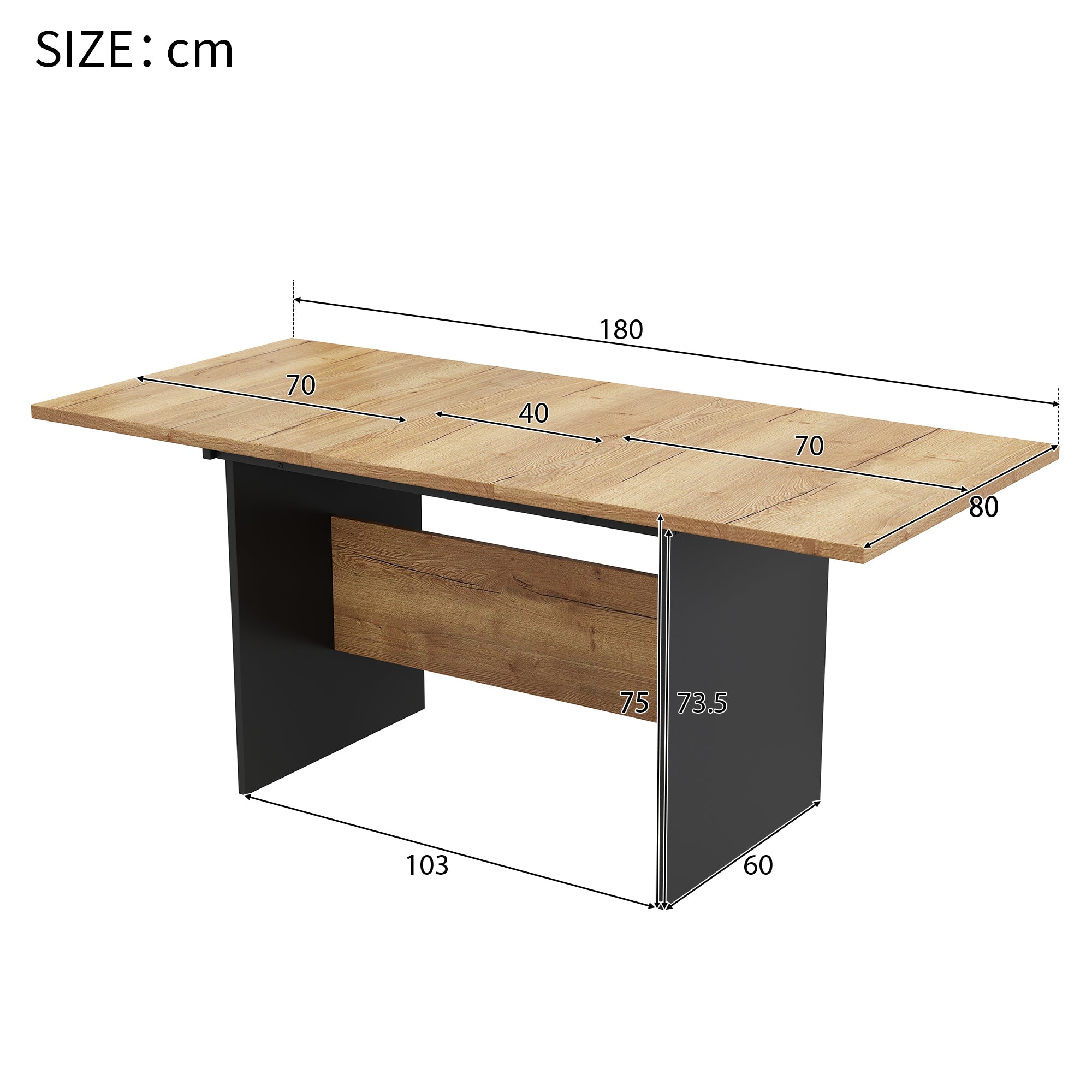 Extendable Dining Table 140/180x80cm Rectangular Wood Grain Minimalist Style Natural