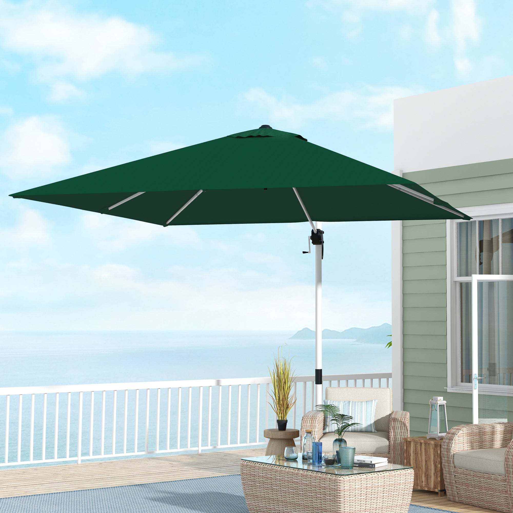 Square Cantilever Garden Parasol, Five-Position Canopy, Green