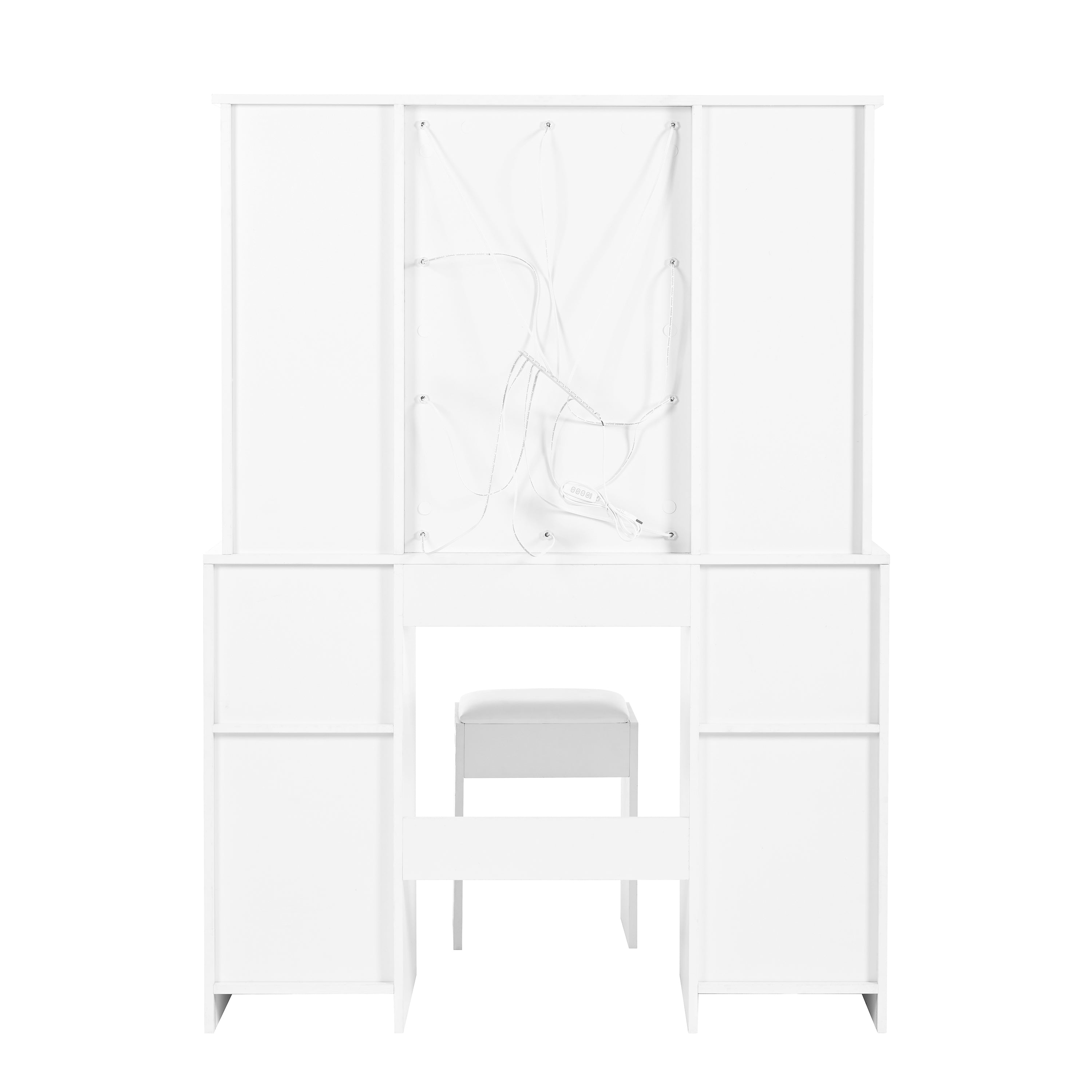 Dressing Table with LED lighting, Mirror, Stool, 3 Drawers, 2 Doors, White