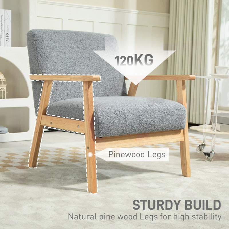 Accent Chair Wood Frame Wide Seat Thick Cushions Grey
