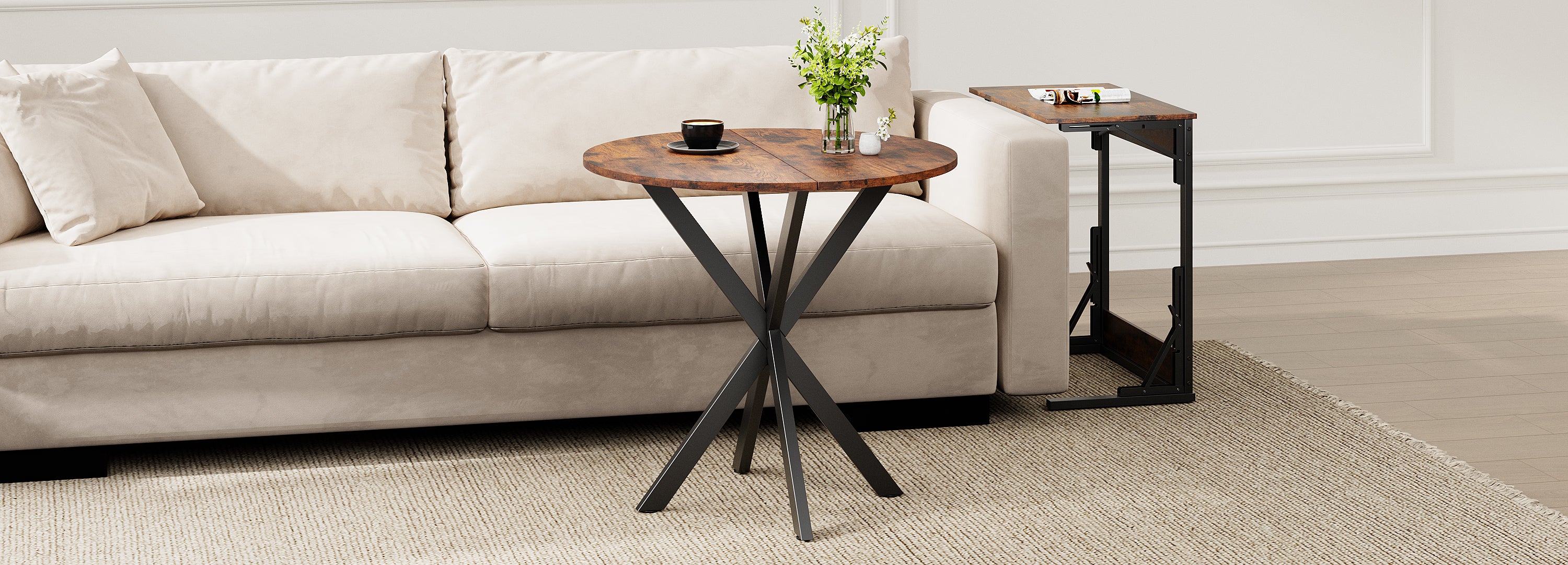 Round Dining Table Ø80 cm Industrial X-legs Vintage Brown-Black