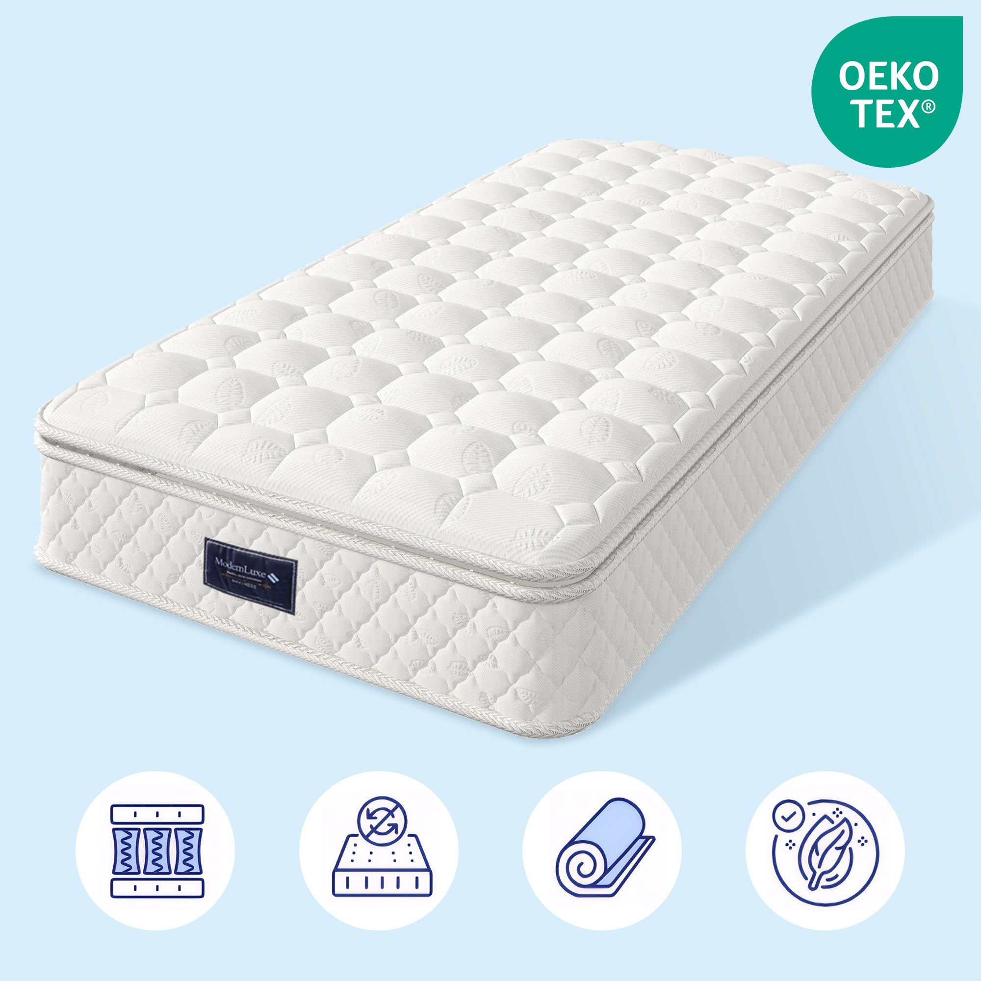 Spring Mattress, 7-Zone Cold Foam Pocket Springs, 90x200cm, Oeko-Tex Certified, Quilted Microfiber, H3 Firmness, 25cm Height