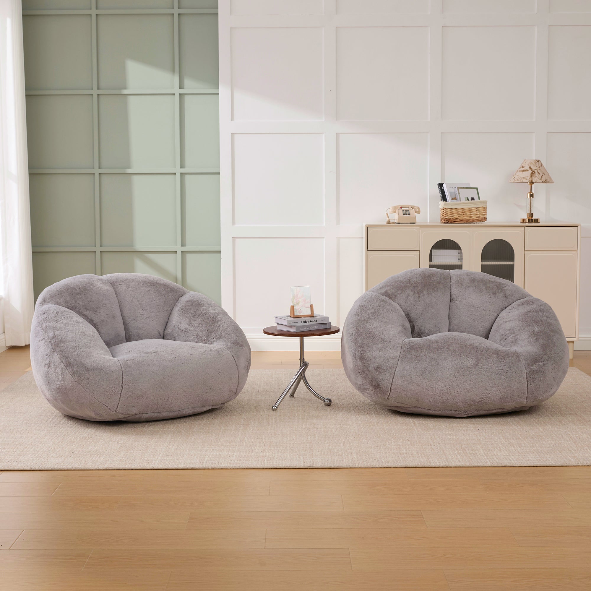 Soft Plush Beanbag Sofa, Non-slip and No Assembly Required, Artificial Rabbit Fur