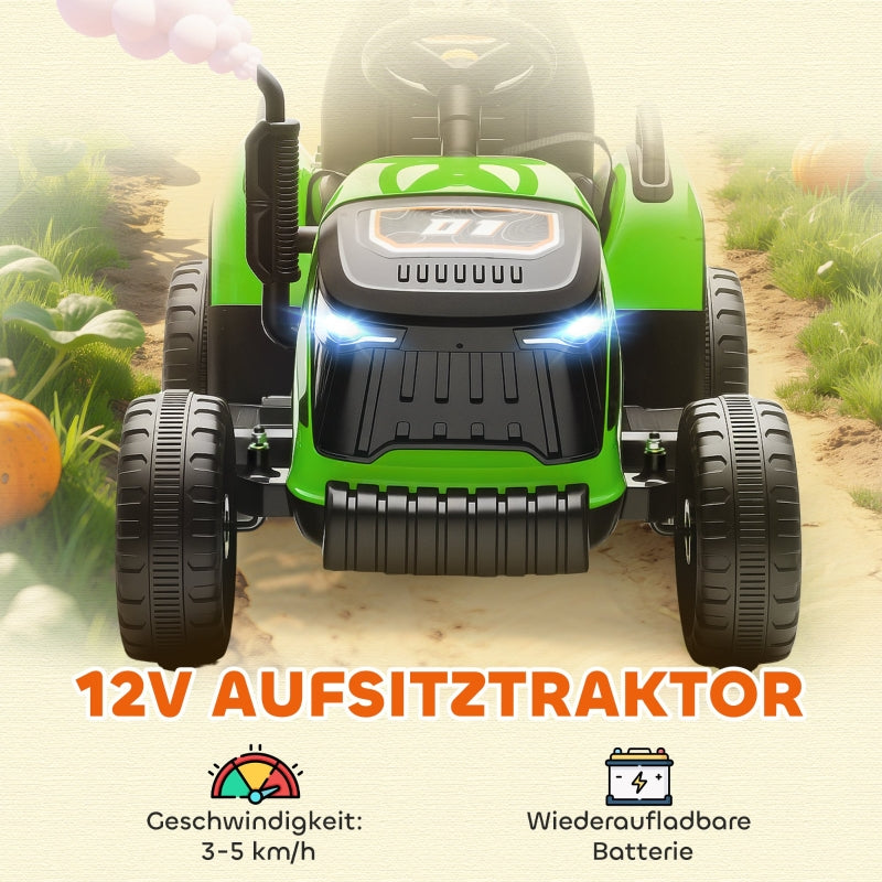 Electric Children's Tractor with Remote Control and Soft Start, Green