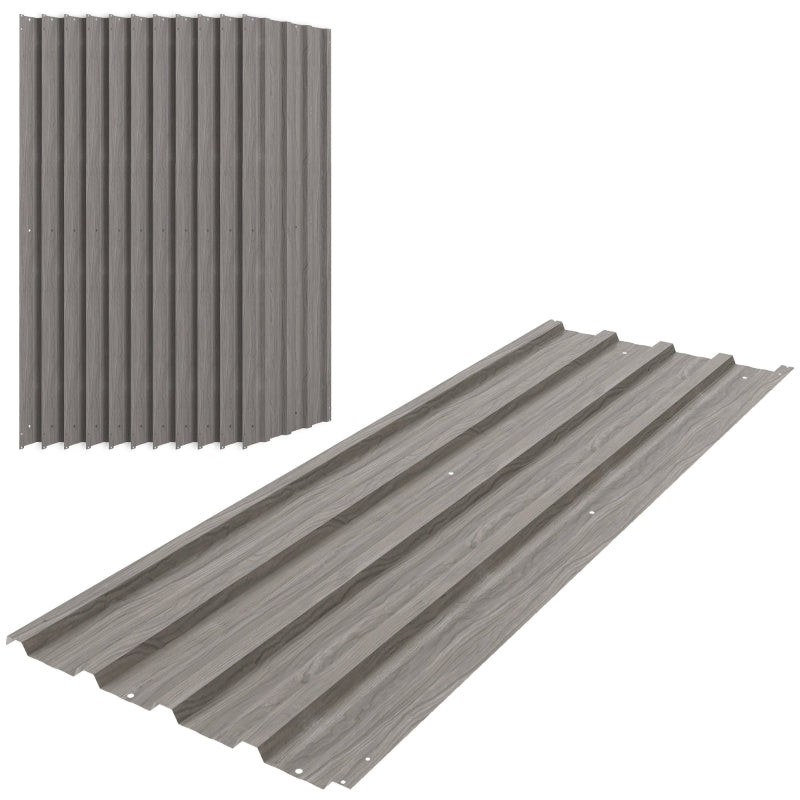 Set of 12 Corrugated Steel Roof Sheet Panels, Grey Wood Effect
