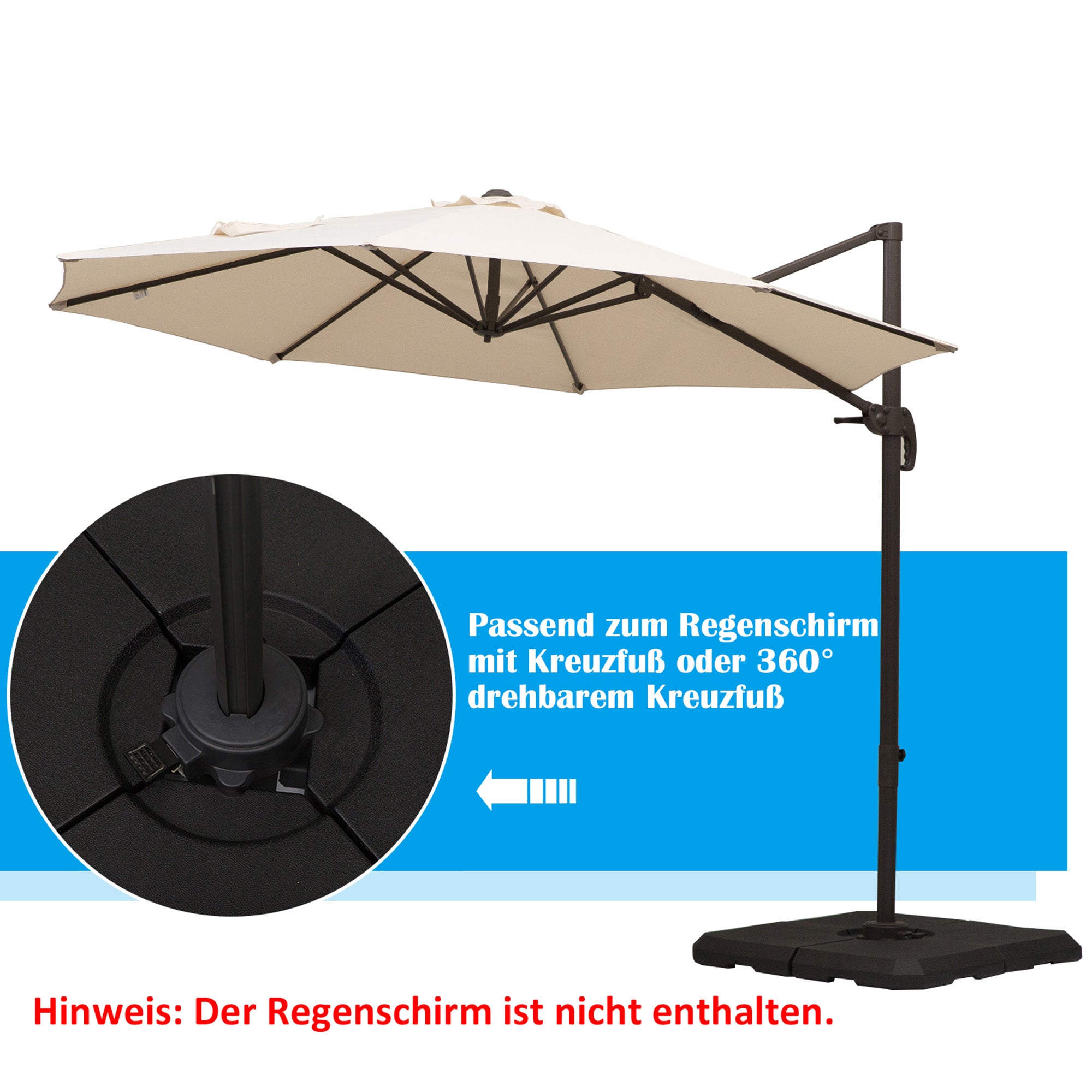 Umbrella Weight Stand, 4-Piece Fillable up to 120kg, HDPE Black