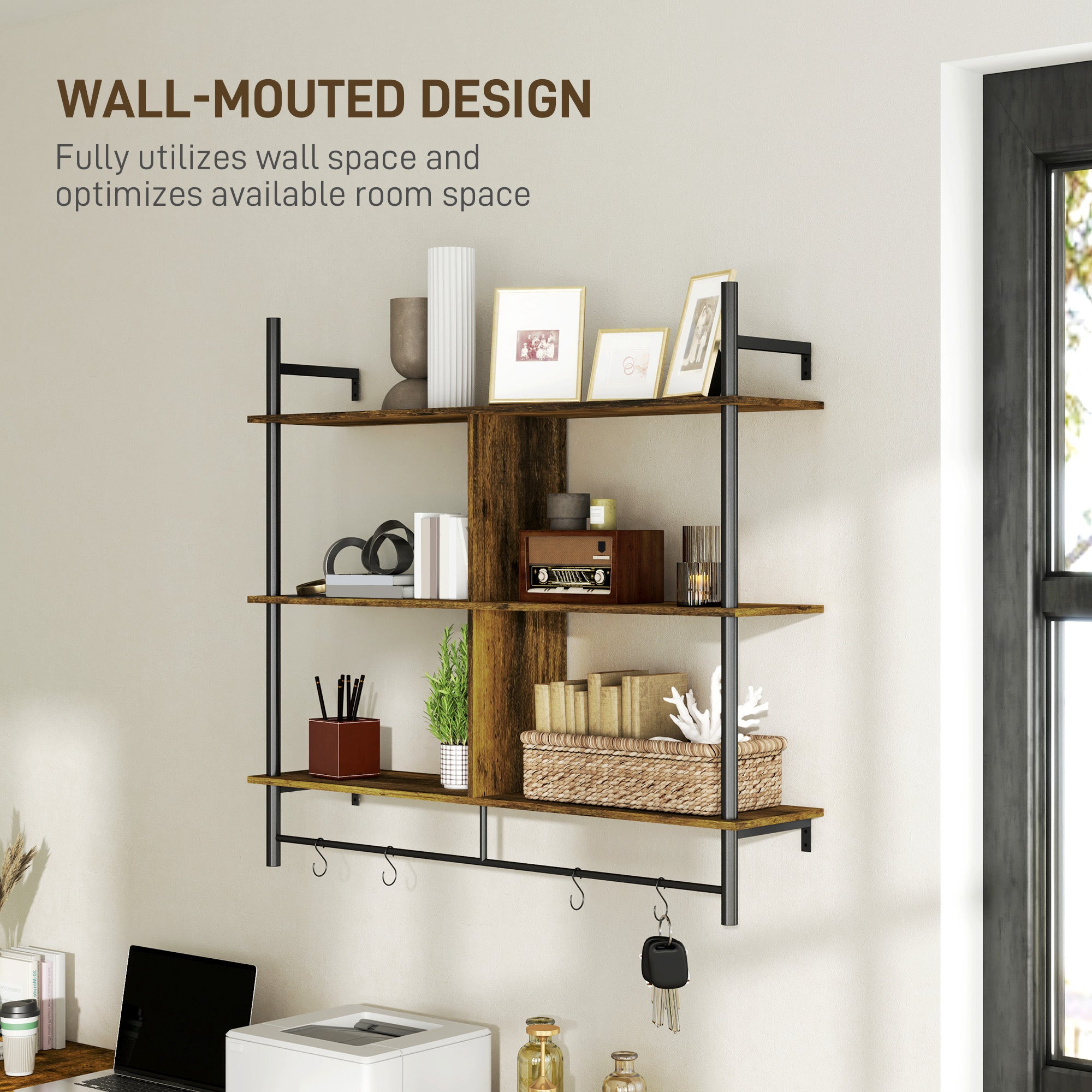 Three-Tier Floating Shelf Wall Display Brown/Black