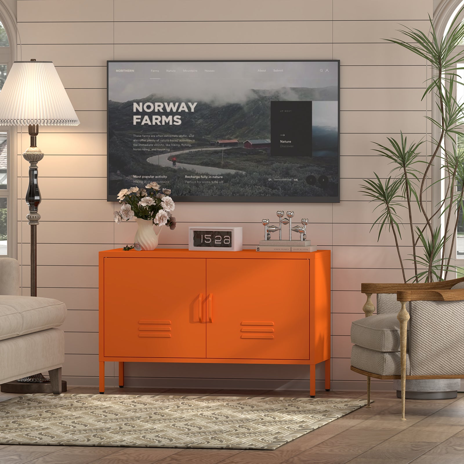 Locker Cabinet Metal Storage TV Stand with 2 Doors Orange