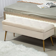 Bench with Storage, Upholstered Lid, Metal Frame, Beige