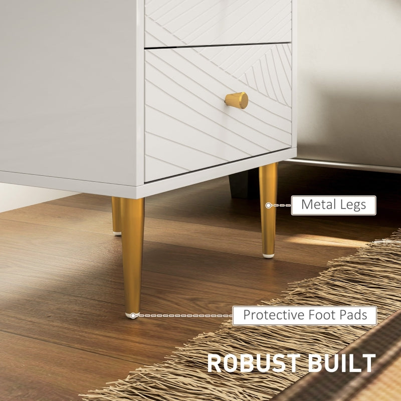 Elegant Bedside Table Two-Drawer White/Gold-Tone