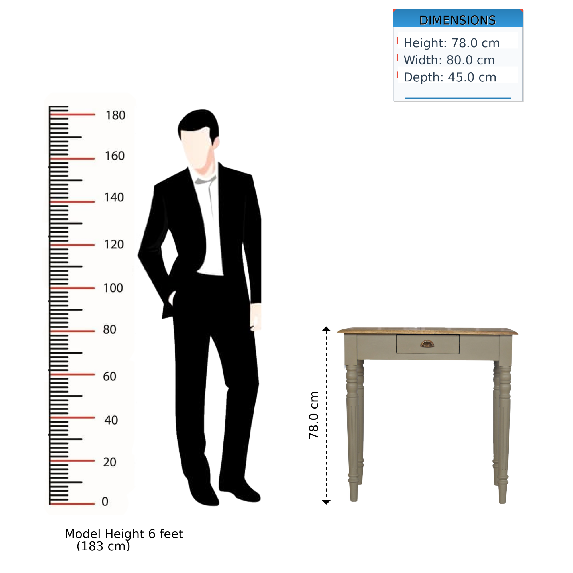 Writing Desk, Hand Painted 1 Drawer, Solid Wood Grey