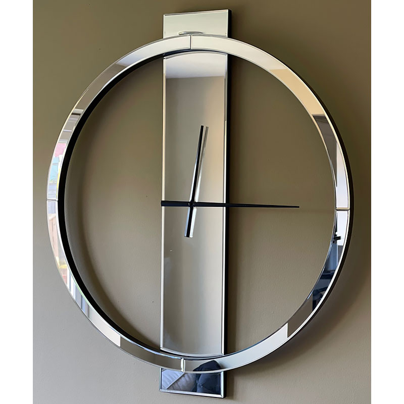 Modern Wall Clock Large Decorative 23" Mirror Glass Finish