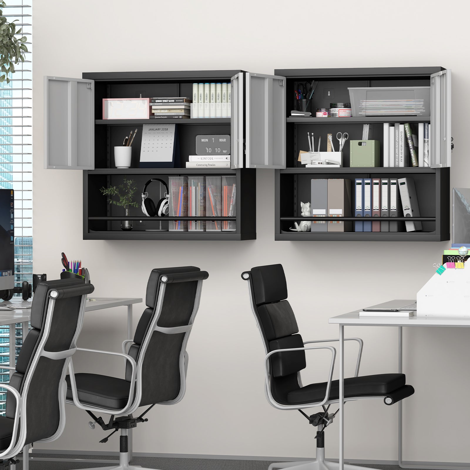 Storage Cabinet with 2 Doors and Adjustable Shelves, Black Metal